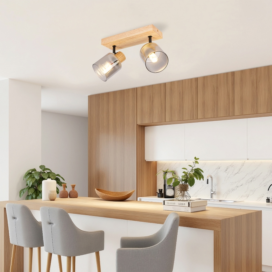 Brilagi - Bodové svítidlo HYGGE 2xE14/15W/230V dřevo/kouřová
