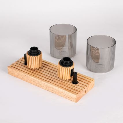 Brilagi - Bodové svítidlo HYGGE 2xE14/15W/230V dřevo/kouřová