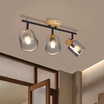 Brilagi - Bodové svítidlo HYGGE 3xE14/15W/230V dřevo/kouřová