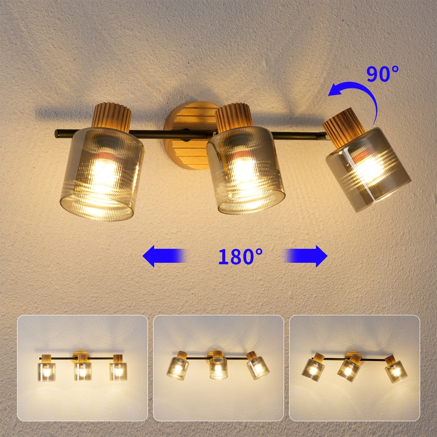 Brilagi - Bodové svítidlo HYGGE 3xE14/15W/230V dřevo/kouřová