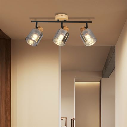 Brilagi - Bodové svítidlo HYGGE 3xE14/15W/230V dřevo/kouřová