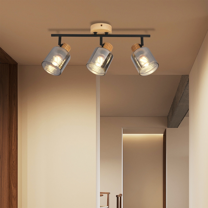 Brilagi - Bodové svítidlo HYGGE 3xE14/15W/230V dřevo/kouřová