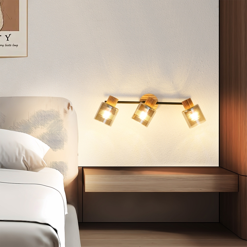 Brilagi - Bodové svítidlo HYGGE 3xE14/15W/230V dřevo/kouřová