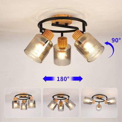 Brilagi - Bodové svítidlo HYGGE 3xE14/15W/230V dřevo/kouřová