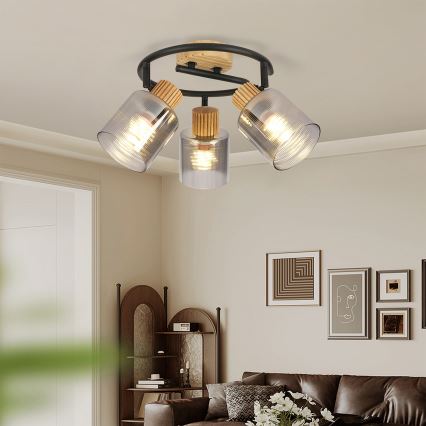 Brilagi - Bodové svítidlo HYGGE 3xE14/15W/230V dřevo/kouřová