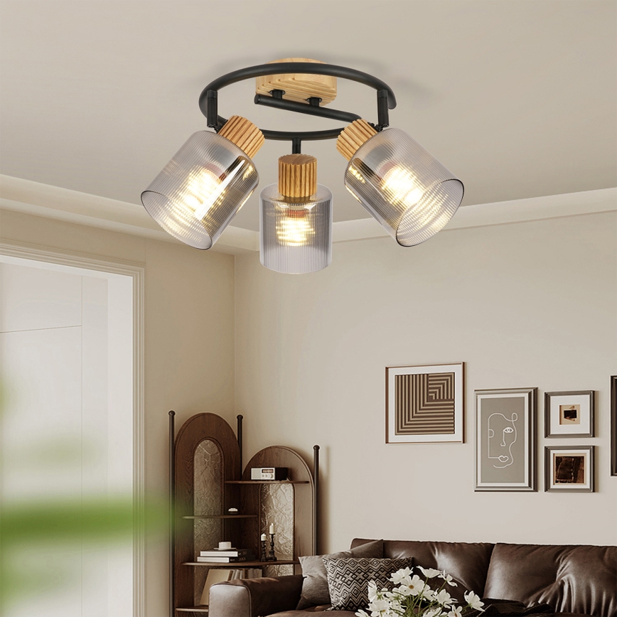 Brilagi - Bodové svítidlo HYGGE 3xE14/15W/230V dřevo/kouřová