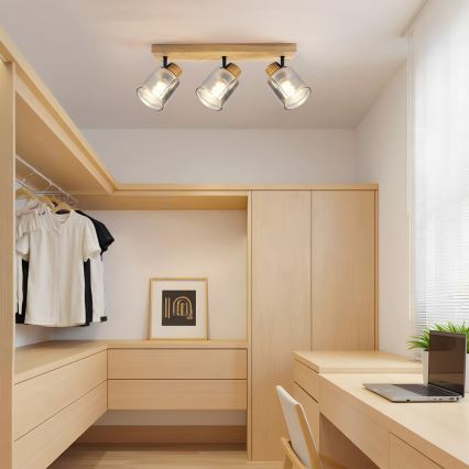 Brilagi - Bodové svítidlo HYGGE 3xE14/15W/230V dřevo/kouřová