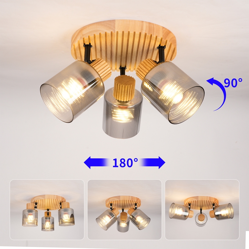 Brilagi - Bodové svítidlo HYGGE 3xE14/15W/230V dřevo/kouřová