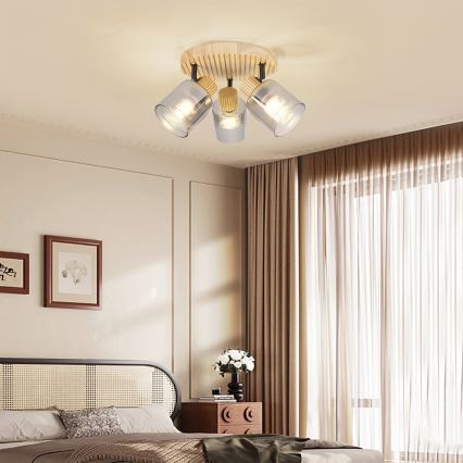 Brilagi - Bodové svítidlo HYGGE 3xE14/15W/230V dřevo/kouřová