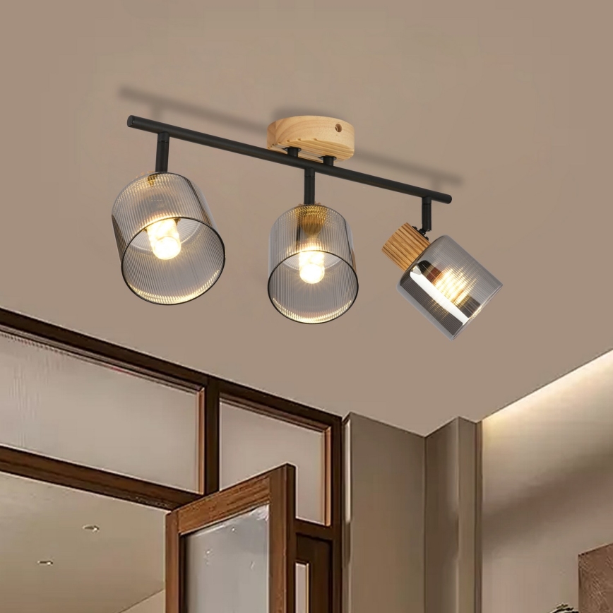 Brilagi - Bodové svítidlo HYGGE 3xE14/15W/230V kaučukovník/kouřová