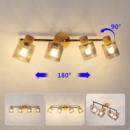 Brilagi - Bodové svítidlo HYGGE 4xE14/15W/230V dřevo/kouřová