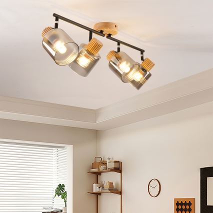 Brilagi - Bodové svítidlo HYGGE 4xE14/15W/230V dřevo/kouřová