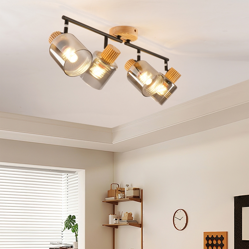 Brilagi - Bodové svítidlo HYGGE 4xE14/15W/230V dřevo/kouřová