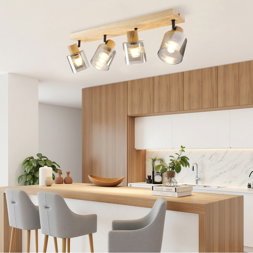 Brilagi - Bodové svítidlo HYGGE 4xE14/15W/230V dřevo/kouřová