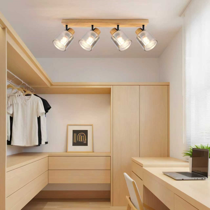 Brilagi - Bodové svítidlo HYGGE 4xE14/15W/230V dřevo/kouřová