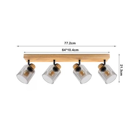 Brilagi - Bodové svítidlo HYGGE 4xE14/15W/230V dřevo/kouřová