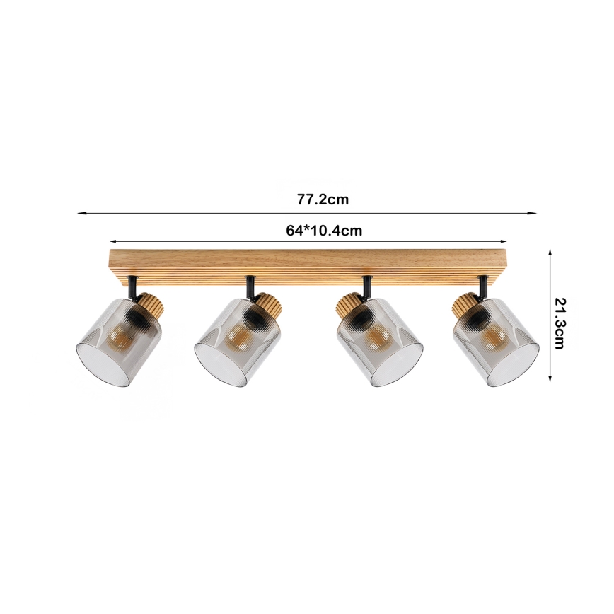 Brilagi - Bodové svítidlo HYGGE 4xE14/15W/230V dřevo/kouřová