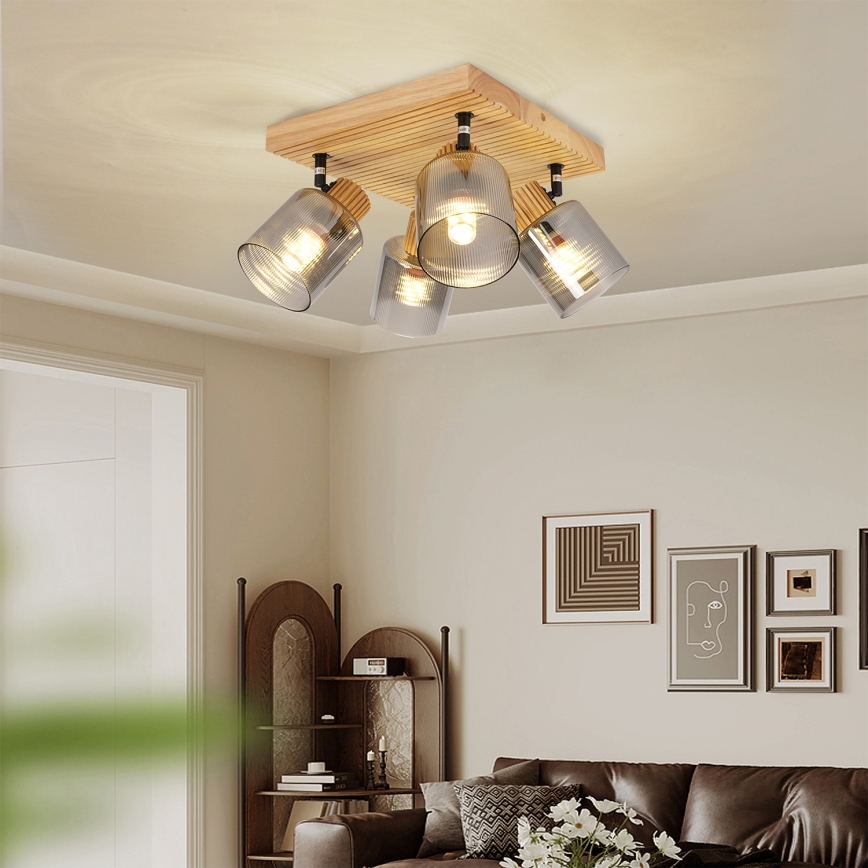 Brilagi - Bodové svítidlo HYGGE 4xE14/15W/230V dřevo/kouřová