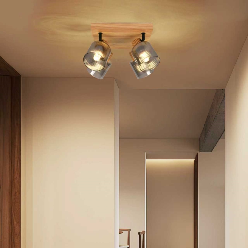 Brilagi - Bodové svítidlo HYGGE 4xE14/15W/230V dřevo/kouřová