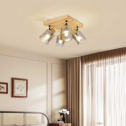 Brilagi - Bodové svítidlo HYGGE 4xE14/15W/230V dřevo/kouřová