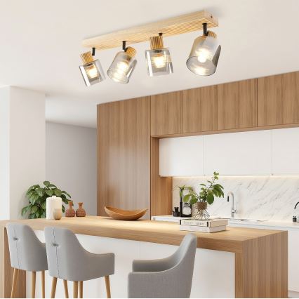 Brilagi - Bodové svítidlo HYGGE 4xE14/15W/230V kaučukovník/kouřová