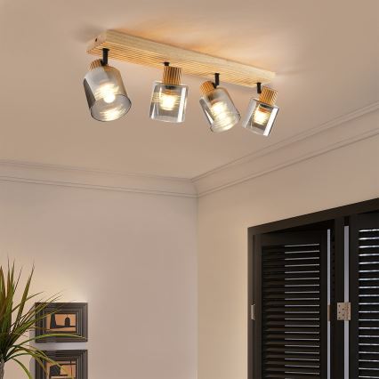 Brilagi - Bodové svítidlo HYGGE 4xE14/15W/230V kaučukovník/kouřová