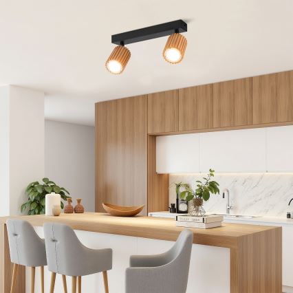 Brilagi - Bodové svítidlo MODERN WOOD 2xGU10/8W/230V kaučukovník/černá