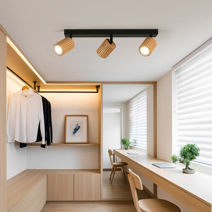 Brilagi - Bodové svítidlo MODERN WOOD 3xGU10/8W/230V dřevo/černá