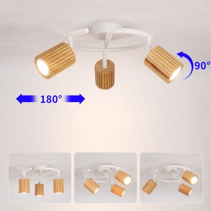 Brilagi - Bodové svítidlo MODERN WOOD 3xGU10/8W/230V kaučukovník/bílá