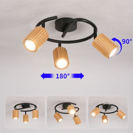 Brilagi - Bodové svítidlo MODERN WOOD 3xGU10/8W/230V kaučukovník/černá