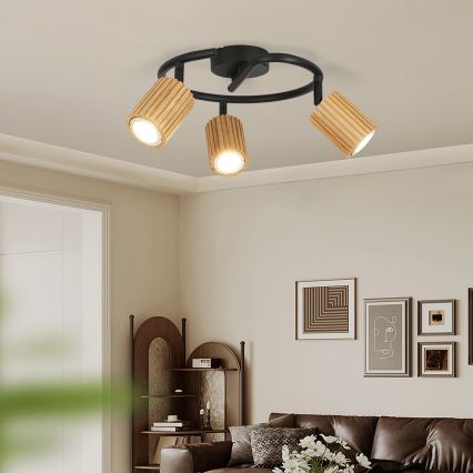 Brilagi - Bodové svítidlo MODERN WOOD 3xGU10/8W/230V kaučukovník/černá