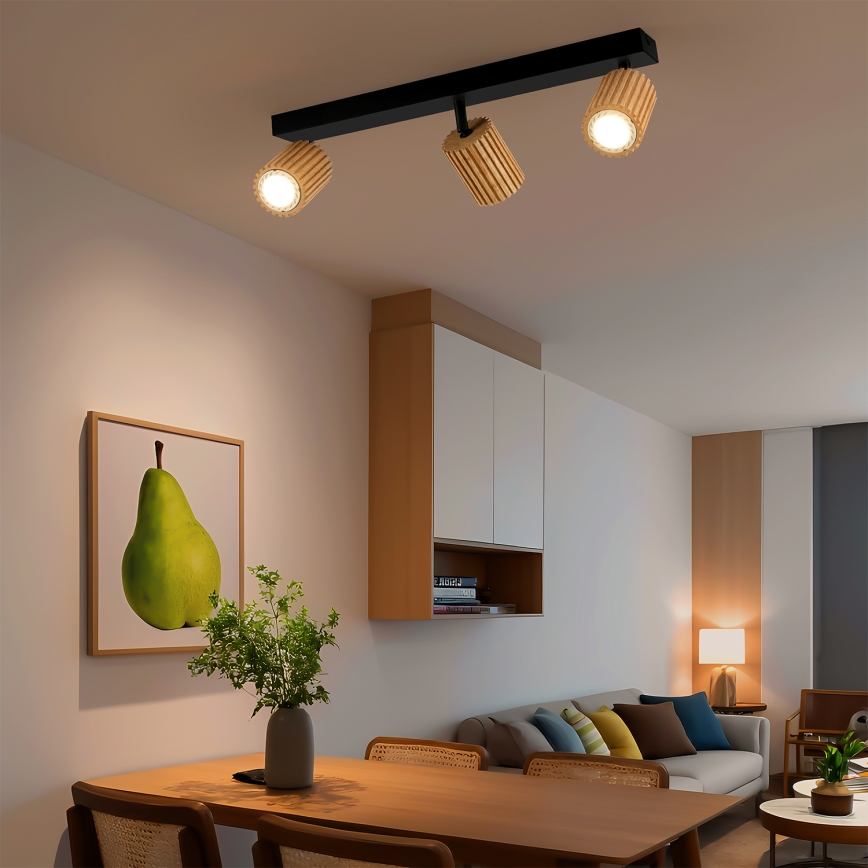 Brilagi - Bodové svítidlo MODERN WOOD 3xGU10/8W/230V kaučukovník/černá