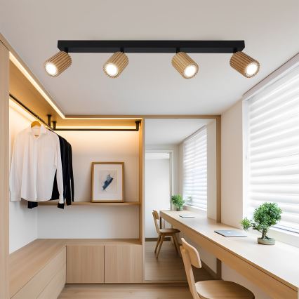 Brilagi - Bodové svítidlo MODERN WOOD 4xGU10/8W/230V kaučukovník/černá