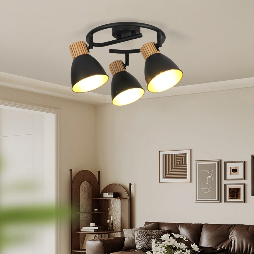 Brilagi - Bodové svítidlo ODENSE 3xE14/10W/230V dřevo/černá