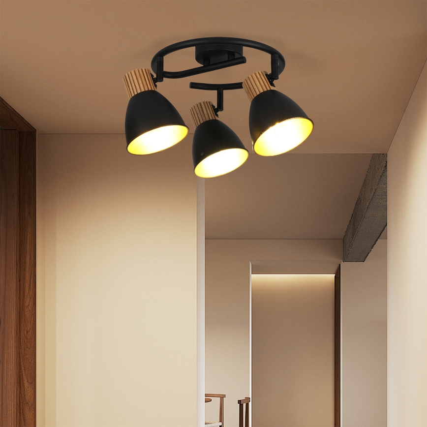 Brilagi - Bodové svítidlo ODENSE 3xE14/10W/230V dřevo/černá