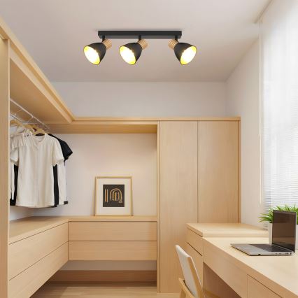 Brilagi - Bodové svítidlo ODENSE 3xE14/10W/230V dřevo/černá