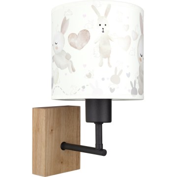 Brilagi - Dětská nástěnná lampa BOBO WOOD 1xE27/25W/230V dub/černá/bílá/králíčci