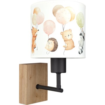 Brilagi - Dětská nástěnná lampa BOBO WOOD 1xE27/25W/230V dub/černá/bílá/zvířátka