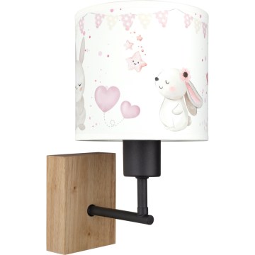 Brilagi - Dětská nástěnná lampa BOBO WOOD 1xE27/25W/230V dub/černá/krémová/králíčci