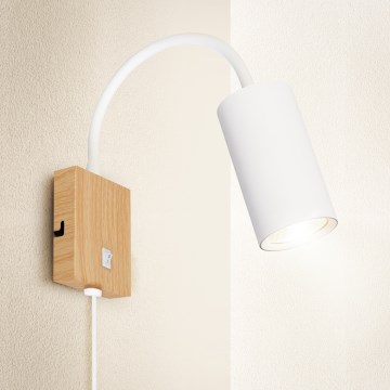 Brilagi - Flexibilní nástěnná lampa s vypínačem SELE 1xGU10/30W/230V bílá/dekor dubu