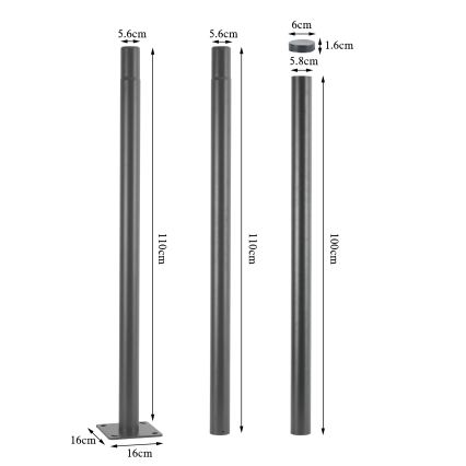 Brilagi - Kovová tyč pro sloup venkovního osvětlení URBAN 3 m stožár pr. 58 mm šedá