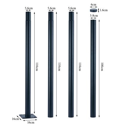 Brilagi - Kovová tyč pro sloup venkovního osvětlení URBAN 4 m stožár pr. 58 mm antracit