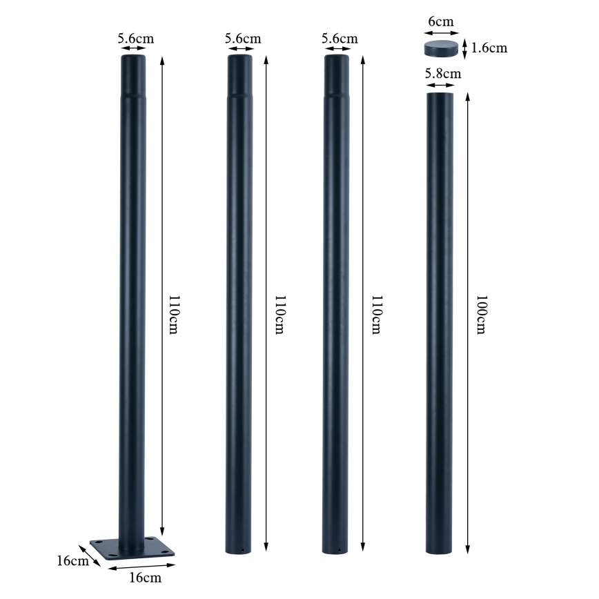 Brilagi - Kovová tyč pro sloup venkovního osvětlení URBAN 4 m stožár pr. 58 mm antracit