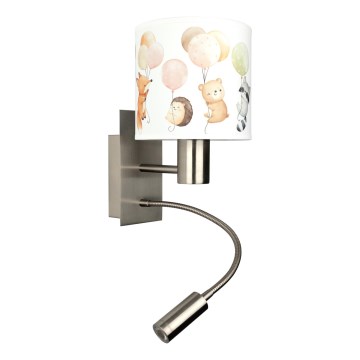 Brilagi - LED Dětská flexibilní nástěnná lampa BOBO 1xE27/25W/230V + LED/3W matný chrom/bílá/zvířátka