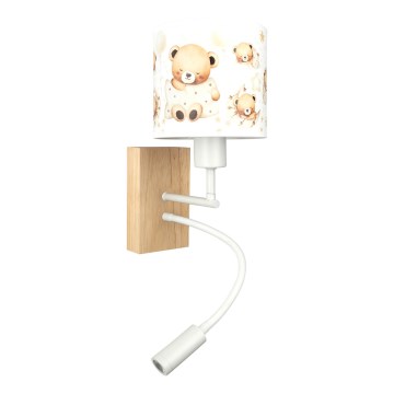 Brilagi - LED Dětská flexibilní nástěnná lampa BOBO WOOD 1xE27/25W/230V + LED/3W dub/bílá/medvídci