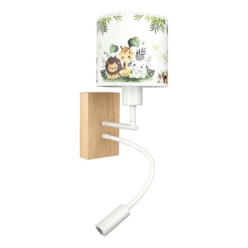 Brilagi - LED Dětská flexibilní nástěnná lampa BOBO WOOD 1xE27/25W/230V + LED/3W dub/bílá/zelená/džungle