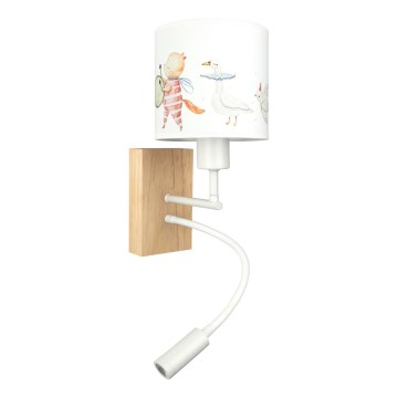 Brilagi - LED Dětská flexibilní nástěnná lampa BOBO WOOD 1xE27/25W/230V + LED/3W dub/bílá/zvířátka