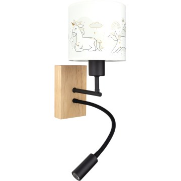 Brilagi - LED Dětská flexibilní nástěnná lampa BOBO WOOD 1xE27/25W/230V + LED/3W dub/černá/bílá/jednorožci