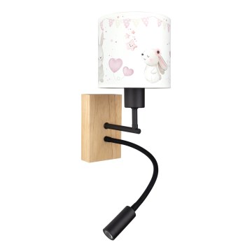 Brilagi - LED Dětská flexibilní nástěnná lampa BOBO WOOD 1xE27/25W/230V + LED/3W dub/černá/krémová/králíčci