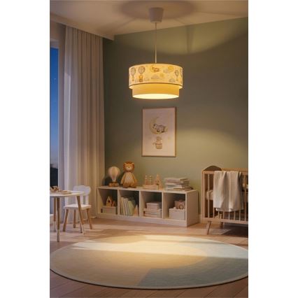 Brilagi - LED Dětský lustr na lanku BOBO 1xE27/10W/230V pr. 40 cm bílá/béžová/zvířátka
